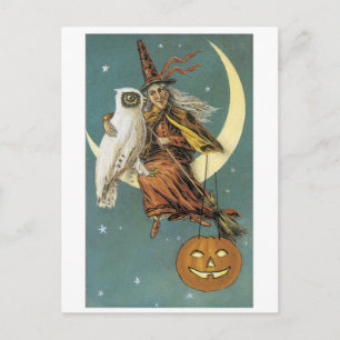 ouderwetse Halloween, heks met Owl Briefkaart