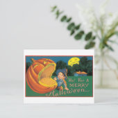 ouderwetse Halloween, jongen met Jack-o'-lantaarn Briefkaart (Staand voorkant)