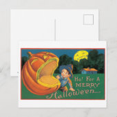ouderwetse Halloween, jongen met Jack-o'-lantaarn Briefkaart (Voorkant / Achterkant)