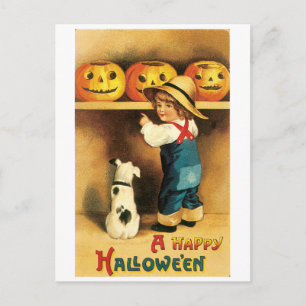 ouderwetse Halloween, jongen met puppy Briefkaart