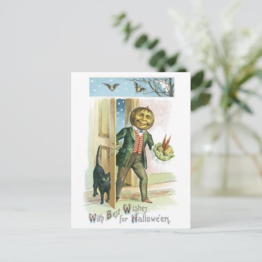 ouderwetse halloween, pompoenman briefkaart (Staand voorkant)