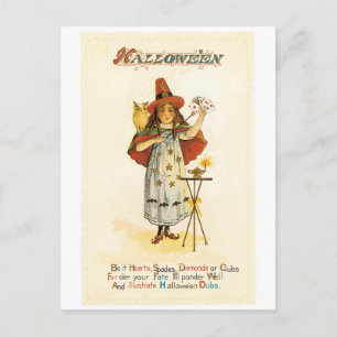 ouderwetse Halloween, witch girl met Owl Briefkaart
