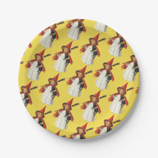 ouderwetse Halloween, witch girl met zwarte kat Papieren Bordje