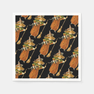 ouderwetse Halloween, witch girl met zwarte kat Servet