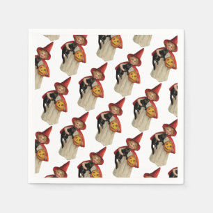 ouderwetse Halloween, witch girl met zwarte kat Servetten