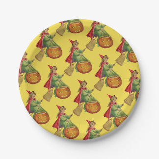 ouderwetse Halloween, witch girl Papieren Bordje