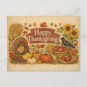 Ouderwetse herfst Oogst Thanksgiving kalkoen Feestdagenkaart