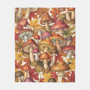 Ouderwetse herfst paddestoel bos botanisch patroon fleece deken