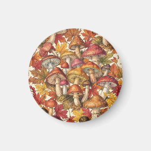 Ouderwetse herfst paddestoel bos botanisch patroon magneet