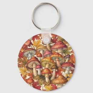 Ouderwetse herfst paddestoel bos botanisch patroon sleutelhanger