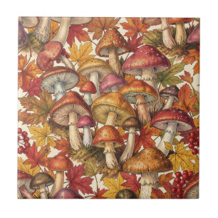 Ouderwetse herfst paddestoel bos botanisch patroon tegeltje