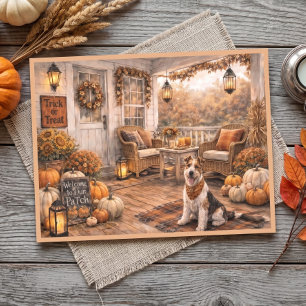 Ouderwetse herfst porch bloemschildering in waterv briefkaart