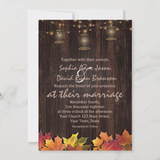 Ouderwetse herfstbladeren oude lantaarns houten br kaart (Voorkant)