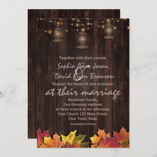 Ouderwetse herfstbladeren oude lantaarns houten br kaart (Voorkant / Achterkant)