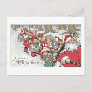 Ouderwetse kerst, kerstman met kinderen feestdagenkaart