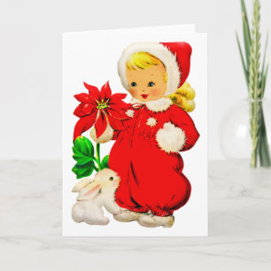 Ouderwetse Kerst Meisje Met Konijn Kaart