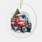 Ouderwetse kerst rode vrachtwagen keramisch ornament (Links)