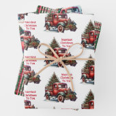 Ouderwetse kerst rode vrachtwagens inpakpapier vel (In situ)