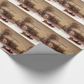 Ouderwetse Kerst slee-rit, winterlandschap Cadeaupapier (Hoek)