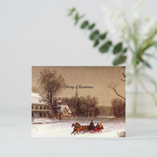Ouderwetse Kerst slee-rit, winterse scène Feestdagenkaart (Staand voorkant)