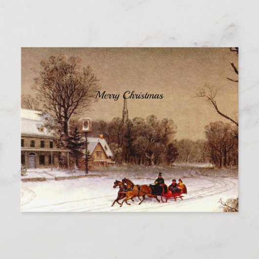 Ouderwetse Kerst slee-rit, winterse scène Feestdagenkaart (Voorkant)