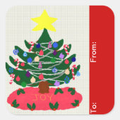 Ouderwetse kerstboom en ster vierkante sticker (Voorkant)