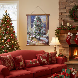 Ouderwetse kerstboom hangend wandkleed