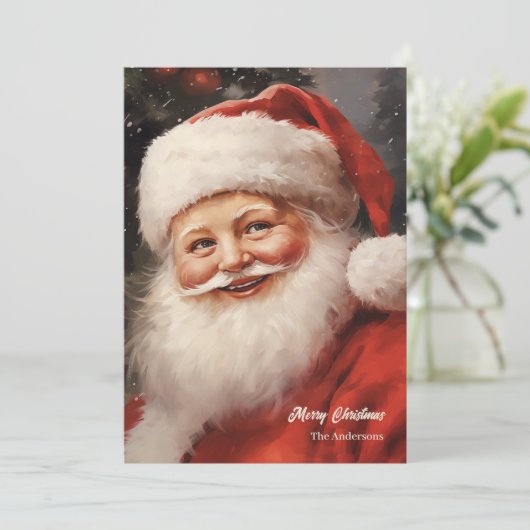 Ouderwetse Kerstman glimlachend rood pet Feestdagenkaart (Staand voorkant)