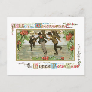 Ouderwetse Kerstmis, het Schaatsen piste Feestdagenkaart