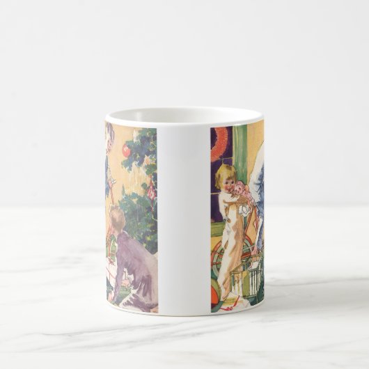 Ouderwetse kerstochtend, kinderen met cadeaus koffiemok (Center)