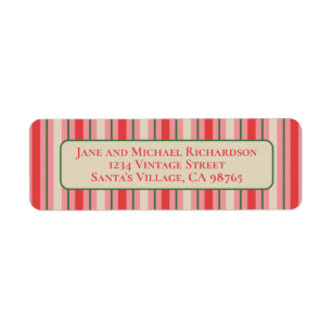 Ouderwetse kerststreep  roze & rood etiket