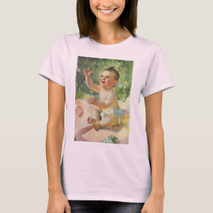 Ouderwetse kinderen, schattig babymeisje op een ro t-shirt