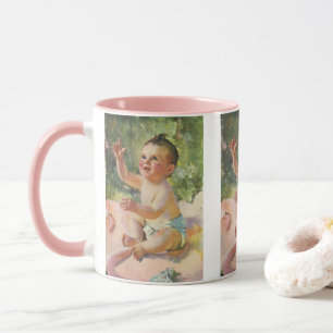 Ouderwetse Kinderen, Schattig Meisje op een Roze D Mok