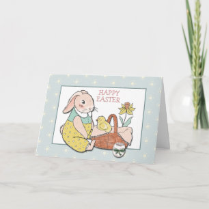 Ouderwetse Konijn en Kuiken Pasen Kaart