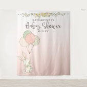 Ouderwetse Konijn Roze Bloemen Baby Shower Achterg Wandkleed (Voorkant)