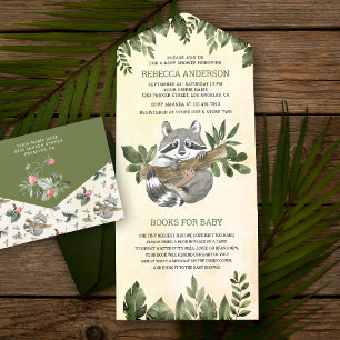 Ouderwetse Landelijke Bos Cute Wasbeer Baby Shower All In One Uitnodiging