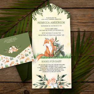 Ouderwetse Landelijke Cute Vos Baby Borrel All In One Uitnodiging