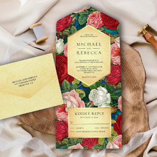 Ouderwetse Landelijke Romantische Rode Rozen Boeke All In One Uitnodiging