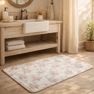 Ouderwetse Landelijke Shabby Chic Bloemen op Hout  Badmat