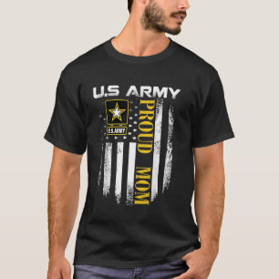 Ouderwetse leger trotse moeder met Amerikaanse vla T-shirt