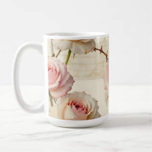 Ouderwetse lichtroze roos script patroon koffiemok