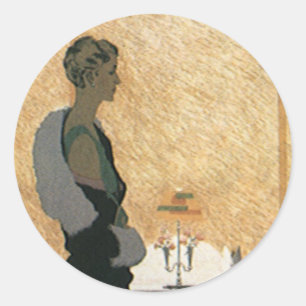 Ouderwetse liefde en romantiek, elegant diner voor ronde sticker