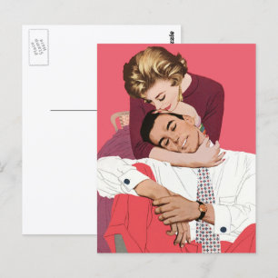 Ouderwetse liefde en romantiek, pasgetrouwden in r briefkaart