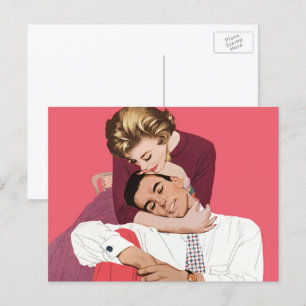 Ouderwetse liefde en romantiek, pasgetrouwden in r briefkaart