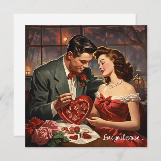 Ouderwetse liefdeskoppel rode harten Valentijn Feestdagenkaart (Voorkant / Achterkant)