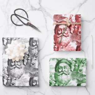 Ouderwetse lithografie Santa en rendieren Inpakpapier Vel