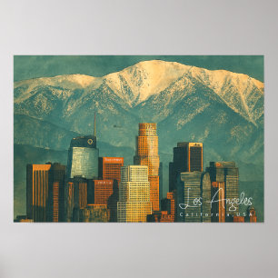Ouderwetse Los Angeles Aquarel Retro Californië Poster