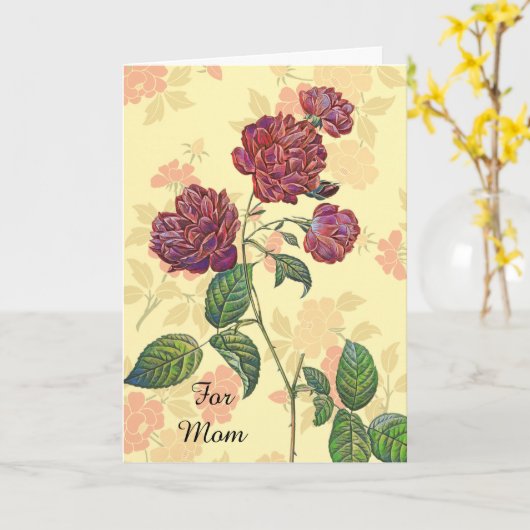 Ouderwetse magenta rozen Moederdag kaart (Gele Bloem)