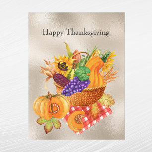 Ouderwetse Mand Met Groenten Bloemen Thanksgiving Feestdagenkaart