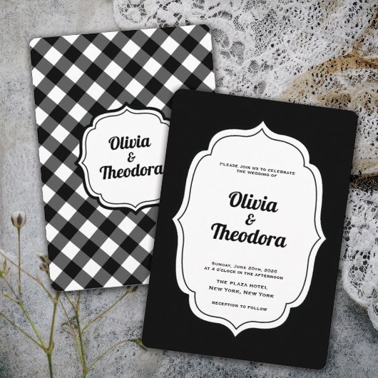 Ouderwetse moderne Gingham trouwkaart Kaart